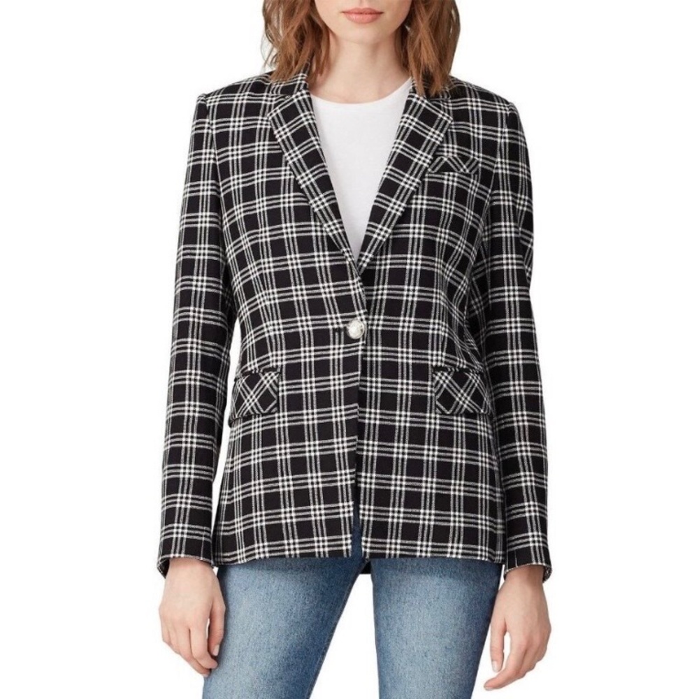 $650 Veronica Beard Lyda Black White Plaid Checker Dickey Blazer Jacket Size 10